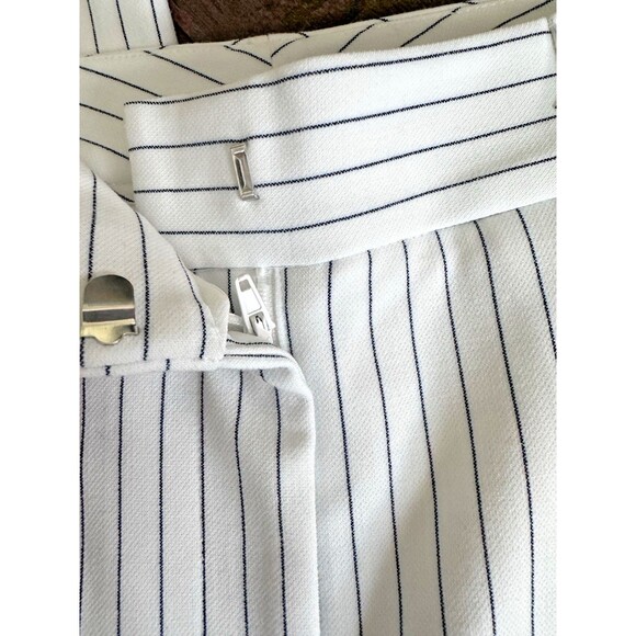 FRENCH CONNECTION Women's Whisper Pinstripe Pleated Wide Leg Pants White Navy 2 - Picture 14 of 16